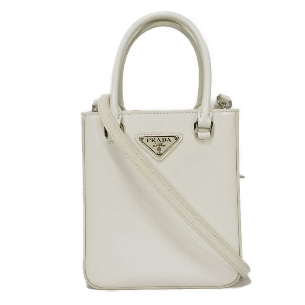 Prada Spazzolato Brushed Leather Tote Shoulder Bag Triangle Bianco